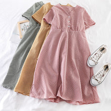 Load image into Gallery viewer, Korean Fashion Summer Women Plaid Dress V-neck Fashion Dress Vintage Cotton Checker Dresses