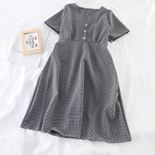 Load image into Gallery viewer, Korean Fashion Summer Women Plaid Dress V-neck Fashion Dress Vintage Cotton Checker Dresses