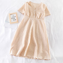 Load image into Gallery viewer, Korean Fashion Summer Women Plaid Dress V-neck Fashion Dress Vintage Cotton Checker Dresses