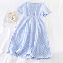Load image into Gallery viewer, Korean Fashion Summer Women Plaid Dress V-neck Fashion Dress Vintage Cotton Checker Dresses