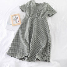 Load image into Gallery viewer, Korean Fashion Summer Women Plaid Dress V-neck Fashion Dress Vintage Cotton Checker Dresses