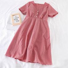 Load image into Gallery viewer, Korean Fashion Summer Women Plaid Dress V-neck Fashion Dress Vintage Cotton Checker Dresses