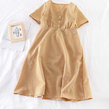 Load image into Gallery viewer, Korean Fashion Summer Women Plaid Dress V-neck Fashion Dress Vintage Cotton Checker Dresses