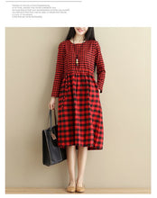 Load image into Gallery viewer, 2018 Spring Retro Checkered Oversized Cotton &amp; linen Long Sleeves Jumper Dress Ladies Autumn Classic Crew Neck Plaid Loose Tunic