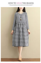 Load image into Gallery viewer, 2018 Spring Retro Checkered Oversized Cotton &amp; linen Long Sleeves Jumper Dress Ladies Autumn Classic Crew Neck Plaid Loose Tunic