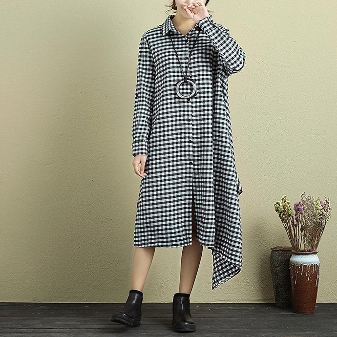 ZANZEA Fashion Vestido Long Sleeve Checkered Shirt Knee-Length Dress Ladies Autumn Casual Plaid Asymmetric Hem Oversized Kaftan